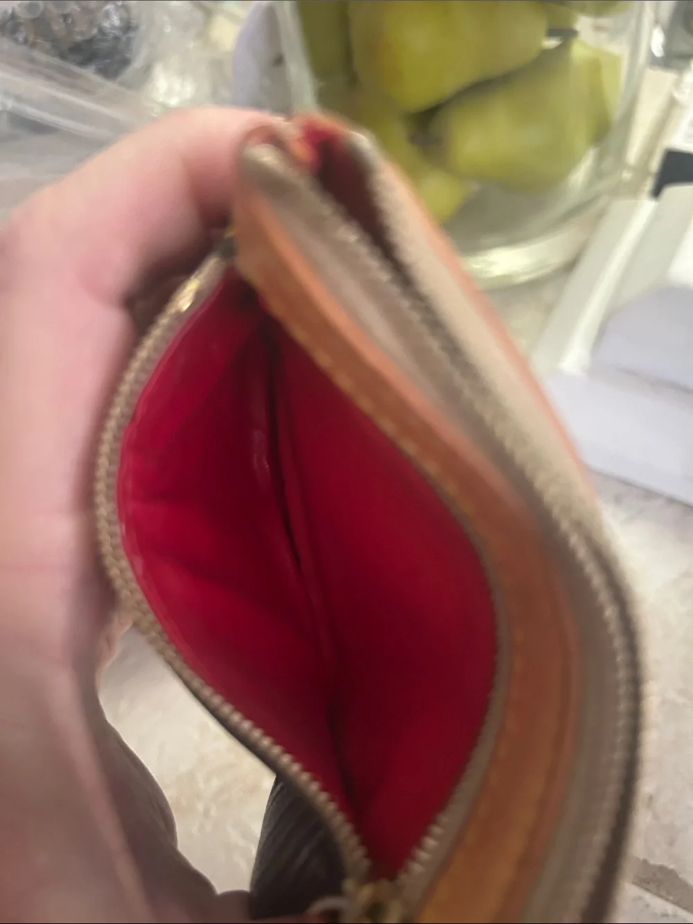 Dooney & Bourke Black and Tan Leather Coin Pouch with Key Fob